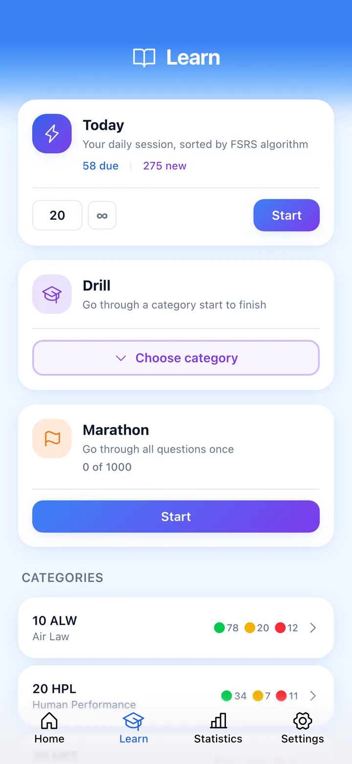 Quiz screen with ECQB question and rating buttons