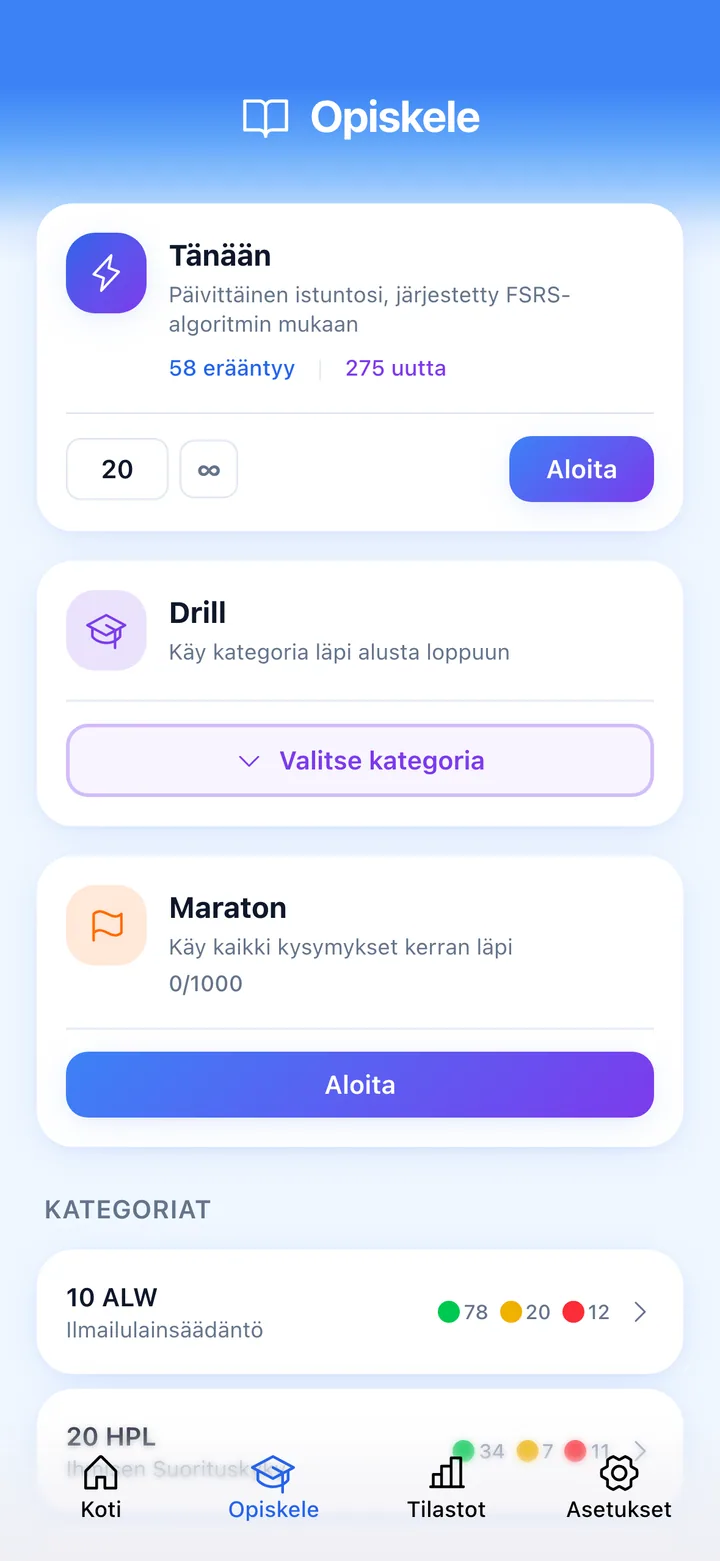 Quiz screen with ECQB question and rating buttons