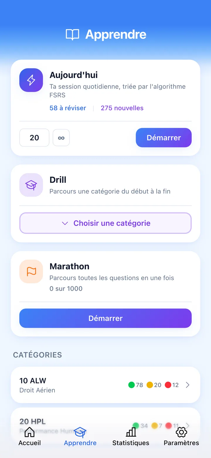 Quiz screen with ECQB question and rating buttons