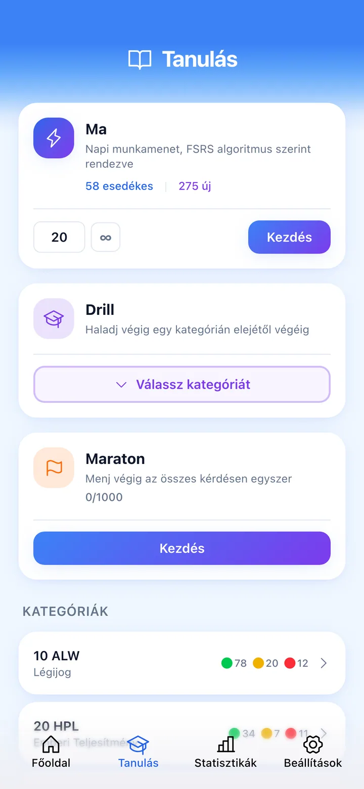 Quiz screen with ECQB question and rating buttons