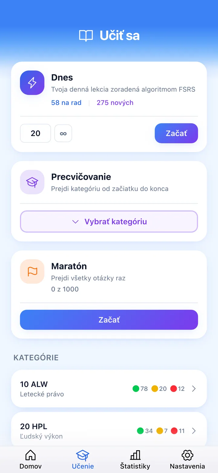 Obrazovka kvízu s otázkou ECQB a tlačidlami hodnotenia