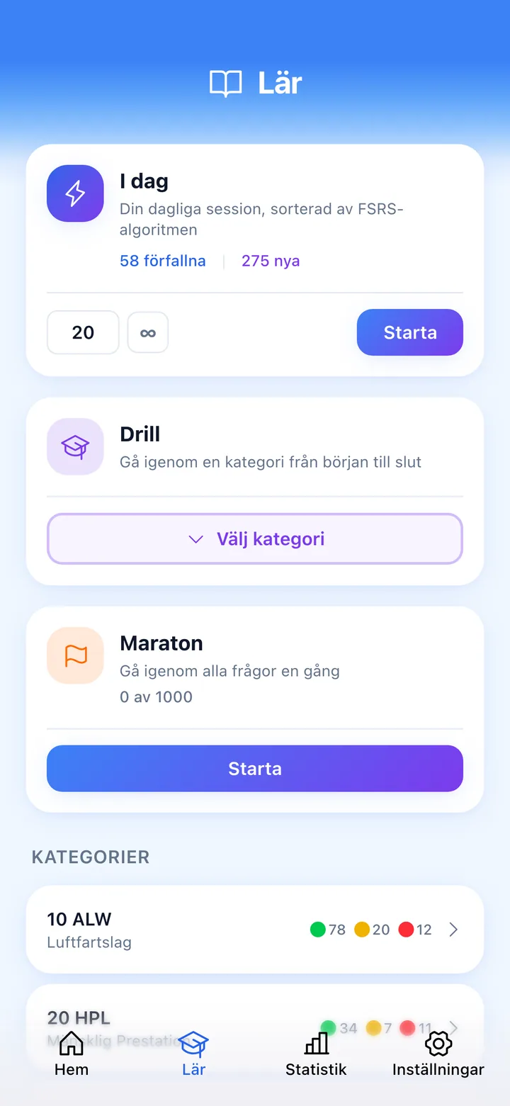 Quiz screen with ECQB question and rating buttons