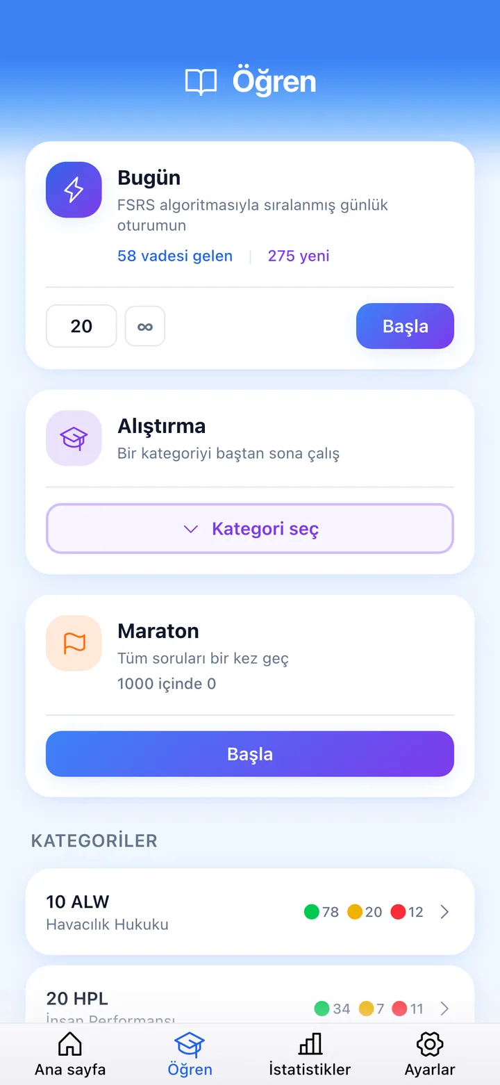 ECQB sorusu ve değerlendirme düğmeleriyle quiz ekranı